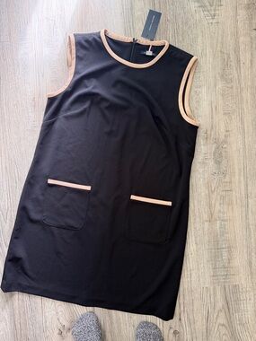 Tommy Hilfiger Black Shift Dress with Beige Trim